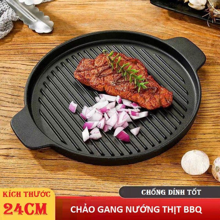"Chảo Gang Nướng Thịt Chống Dính Cao Cấp đường kính 24CM. Dễ dàng vệ ...