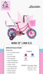 Sepeda Mini Anak Perempuan PMB Mortein Elephant MN5.0 Ban Eva Stir Tongkat 2-4 Tahun 12 Inch