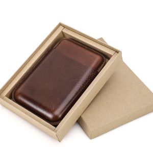 Vintage Cow Leather Perfecto Case 2 Tubes Holder Portable Humidor Box Travel Storage