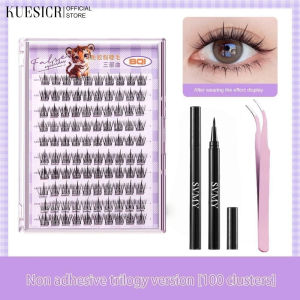 KUESICR [Fast Shipping]【BUY 1 TAKE 2 Free Tools】 BQI 3Pcs 10 Rows Glue-free False Eyelash DIY Extension Set With Tweezers And Curler False Eyelashes No Need Glue Self Adhesive Reusable Newbies Choice For Thick Long Eyelashes