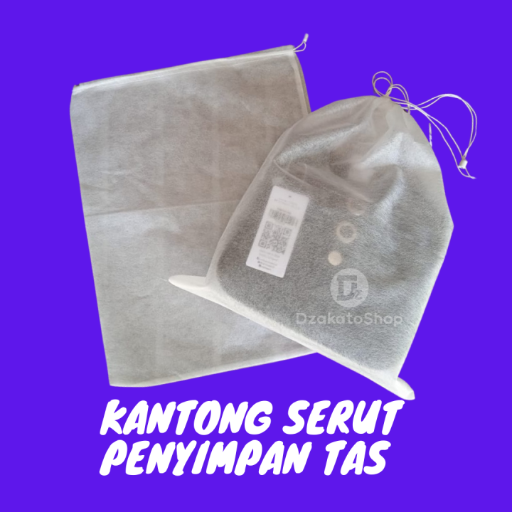 Tas Serut Putih Polos Dustbag Travel Organizer Kantong Penyimpan Tas