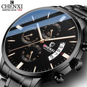 CHENXI Men Fashion Watches Chronograph  Luxury  Sport Quartz Watch Men Waterproof Casual Leather Wristwatch