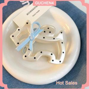 GUCHEN4🎀 Trắng Polka Dot Dog Bow cá mập Clip thanh lịch lớn tóc vuốt đơn giản phong cách Hàn Quốc thời trang tóc phụ kiện