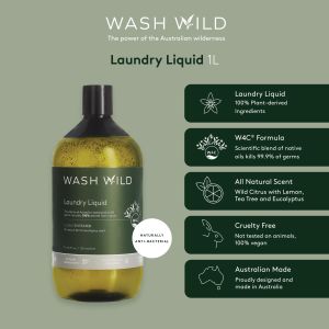 Wash Wild Antibacterial Concentrated Laundry Liquid – 1L (All Natural Lemon Eucalyptus Scent)