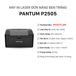 Máy in Laser đơn chức năng PANTUM P2505 in qua USB tốc độ cao khổ giấy A4 - Hàng Chính Hãng