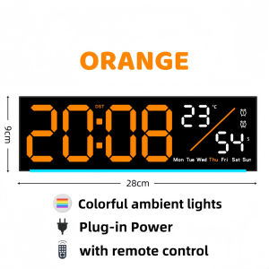 RGB LED Digital Wall Clock Alarm Clock with Timer & Temperature 9 Color Ambient Light