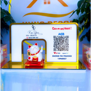 Bảng quét QR code ngân hàng mèo thần tài để bàn thiết kế in theo yêu cầu đẹp Sang Trọng Tài Lộc