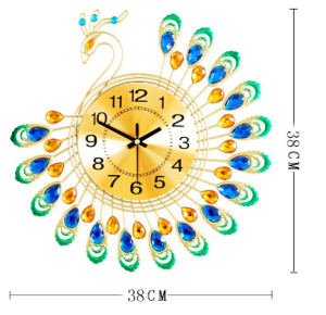 European style luxury clock wall clock living room high-end home decoration peacock clock hanging on the wall
