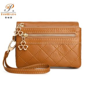 Ví nữ ngắn ví gập da mềm Ví đôi có khóa kéo với có dây đeo cổ tay