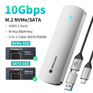 Yottamaster อลูมิเนียม M.2 NVME SATA SSD กล่องอะแดปเตอร์ USB 3.2 Gen2 10Gbps เป็น NVME PCI-E SATA M และ B&M Key SSDs เครื่องมือฟรี USB C ภายนอกสำหรับ NVME SATA SSDs 4TB 2230 2242 2260 2280 กล่องเก็บของ