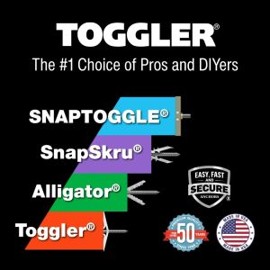 TOGGLER SNAPTOGGLE BB Toggle Anchor with Bolts Zinc-Plated Steel Channel Made in US 3/8" to 3-5/8" Grip Range For 1/4"-20 UNC Fastener Size (Pack of 10)