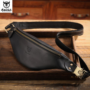 Bullcaptain cổ điển điên da bò Túi đeo hông cho Nam Châu Âu và xu hướng mỹ da túi Nam Túi đựng tài liệu