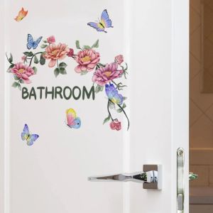 TRANQUIL HUT Flower Butterfly Flower Sticker Self-adhesive Waterproof Bathroom Sticker Beautify English Bathroom Door