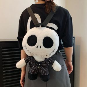 HEFEI Zipper Cartoon Skull Jack Plush Doll Bag Ghost Handbag Halloween Plush Skeleton Backpack Fashion Large Capacity Halloween Skull Shoulder Bag Outdoor