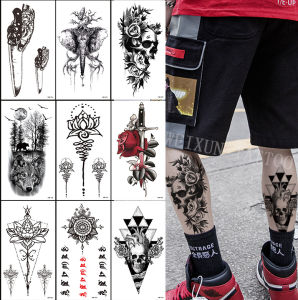 【11.4*21CM】 Tattoo Lasts to 15 Days Tattoo Sticker Waterproof Long Lasting Magic Tattoo Temporary Tattoo 3D half arm chest thigh tattoo Fake Tattoo Color tattoo flower alphabet Tattoo