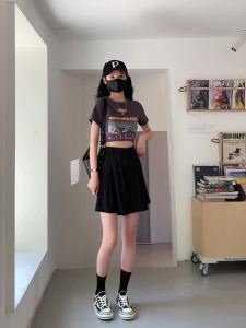 Ammin phong cách Hàn Quốc quần đùi nữ cạp cao quần xuông ỐNg RộNg cạp cao chữ A cạp cao cho nữ quần đùi Bộ đồ mỏng 2024