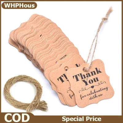 WHPHous null Gao 100Pcs Kraft Paper Thank You Gift Tags With Jute Twine DIY Wedding Craft Labels