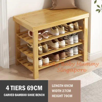 Bamboo Shoe Rack Bench Shoe Organizer Storage Shelf Household Entryway Hallway Living Room Space Saving