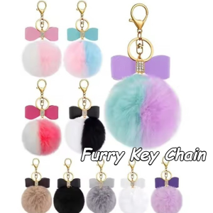 Cute Fluffy Plush Keychain Bow Keyring for Women Car Key Holder Bag Ornaments Jewels Accessories