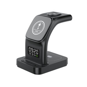 New 5-in-1 Magnetic Wireless Charger 15W Wireless Charging Night Light Alarm Function Safe and Multi- Protection Fast Charging