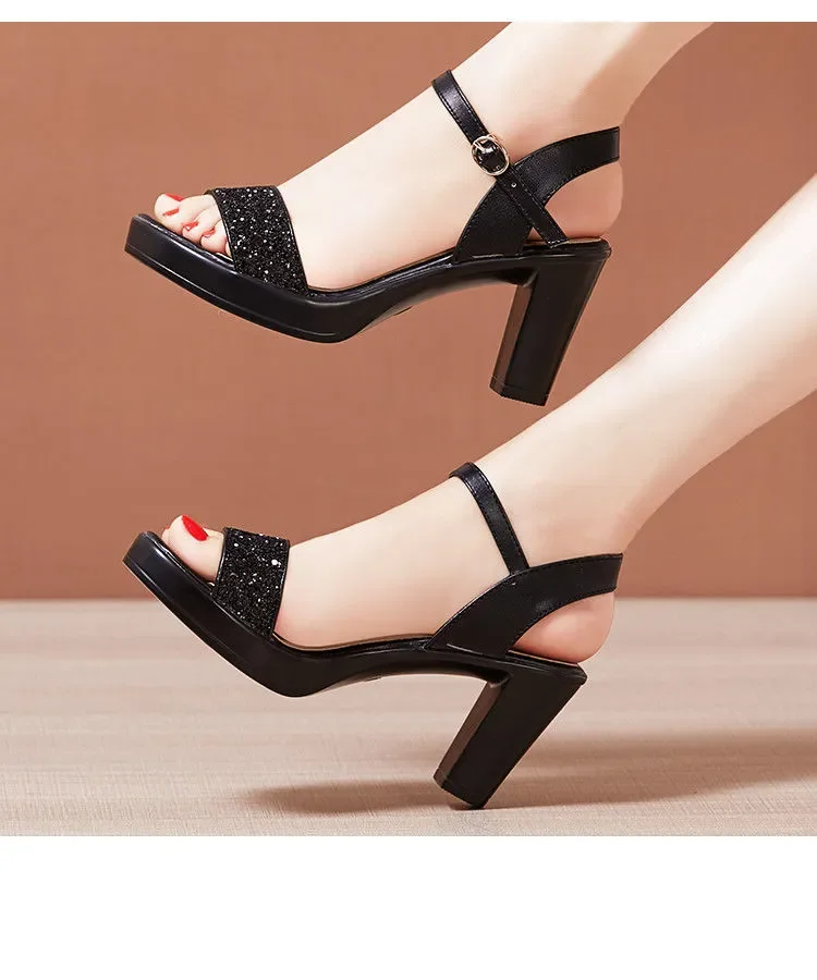 heels for women high heel shoes for women high heels shoes new design 2023 sandal for women ankle strap Rhinestone Joint Non slip black Block Heel Sandal Korean Style slippers 2.76 Lazada