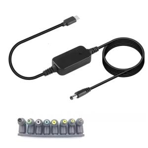 Type C Male to Male 5.5x2.1mm Power Connectors Adapter Cable with 8 Interchangeable Adapter 5V 9V 12V 15V 20V Adjustable