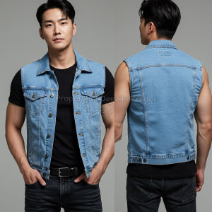 Rompi Jeans Denim Pria – Premium Tebal Garment Wash Dark Blue Stylish Ukuran M–XXXL