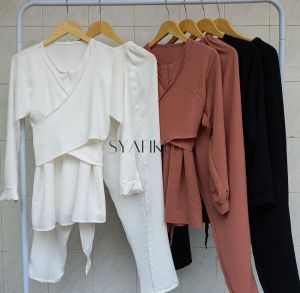 MAUDY ONE SET // SETELAN BAJU DAN CELANA CRINKLE AIRFLOW TERBARU // BLOUSE IKAT KOREAN STYLE