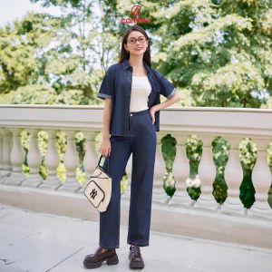 Quần Nữ CARDINA chất liệu jeans mềm ống suông cạp cao thiết kế thoải mái dễ mặc trẻ trung năng động 4QJT03