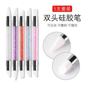 Nail Art Engraving Embossing Pen Double-ended Silicone Pen Pick Rhinestones Press Stickers Mirror Powder 美甲超软双头硅胶笔调胶棒