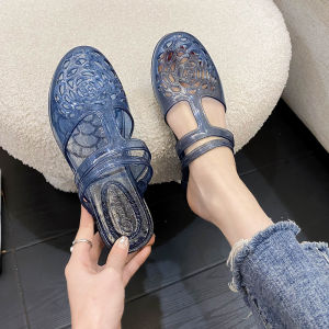 Free Shipping New Style WomenS Round-Toe Transparent Crystal Half-Slipper Sandals Suitable For Indoor And Outdoor Wear In Summer
