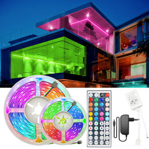 Angelila Dải Đèn LED DC12V 5 Mét 10 Mét 15 Mét Dải Đèn RGB 5050 SMD Linh Hoạt Chống Nước Dải Ruy Băng Đi Ốt Màu Với Bộ Điều Khiển Từ Xa 44 Phím Bộ Chuyển Đổi Nguồn
