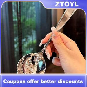 【ZTOYL】 Thép Không Gỉ Vòng Muỗng Net Màu Đỏ Vàng Bữa Ăn Tối Dài Xử Lý Khuấy Món Tráng Miệng Thìa Cho Nhà Bếp Phụ Kiện Tiện Ích