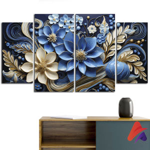 HIASAN DINDING SET BLUE ABSTRAK ORNAMEN FLORAL ISI 4 KAMAR DEKORASI RUMAH WALL DECOR PAJANGAN DINDING SATU SET BUNGA