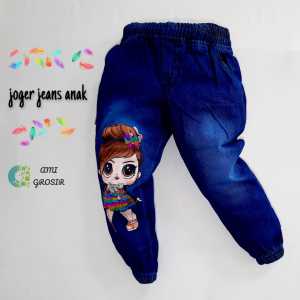 ( cod ) joger jeans anak lol led 1-12 tahun / celana joger anak perempuan / celana jeans anak perempuan