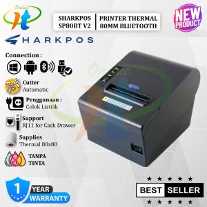 Printer Bluetooth Thermal 80mm Auto Cutter Sharkpos SP80 BT V2 USB RJ11 Print Moka Majoo Pawoon
