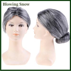 Blowing วิกผมบันบันเดรสแฟนซีเกรย์สำหรับผู้หญิงแก่คุณยายคุณยายเกรย์