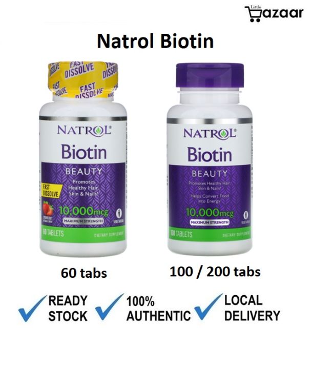 Natrol Biotin 10,000mcg (60 /100 / 200 Tablets) | Lazada