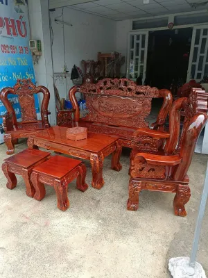 Bộ salon gỗ tràm vip tay 12 chạm ngựa đỉnh-Bộ bàn ghế phòng khách ( FREESHIP 90KM )
