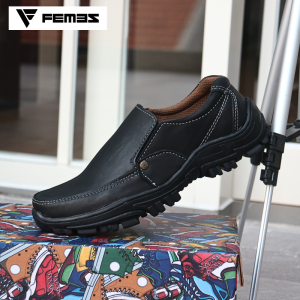 0riginal FEMEZ 02 Sepatu Kerja Pria Formal Slip On Slop Sekolah Full Hitam KULIT ASELI