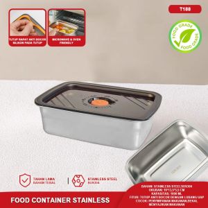 Food Container Stainless Steel Baki Wadah Tutup Plastik Elastis Tahan Panas Anti Karat Food Grade