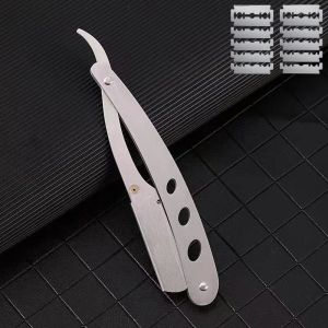 Labaha Manual Shaver Straight Edge Stainless Steel Sharp Barber Holder Vintage Straight Shaver Manual Folding Mens Shaving Tools 【Give 10 blades】