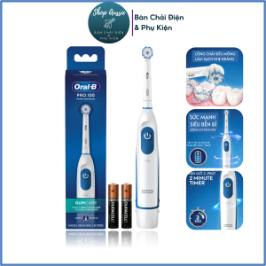 Bàn Chải Pin Oral-B Gum Care Pro 100 Răng Nhạy Cảm - Dùng 2 Pin AA Hẹn Giờ 2-Phút Màu Trắng Xanh Bàn Chải Điện Oral-B