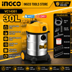 Máy Hút Bụi Công Nghiệp 30 Lít INGCO VC14301 Hút Khô Hút Ướt 1400W Thùng Inox Bền Bỉ