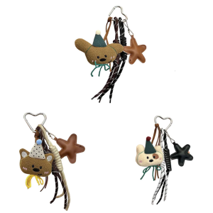 Cartoon Plush Bear Bag Charm Soft Car Keychain Lightweight Bags Peandant Backpack Decors Accessory for Women and Girls