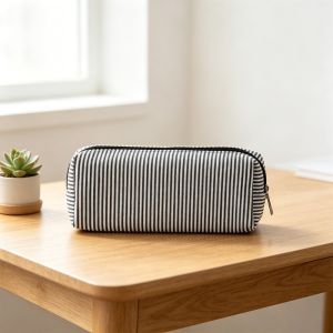 NOER Large Capacity Pen Bag Stripe Design Seersucker Pen Pouch High Quality Stationery Organizer Students