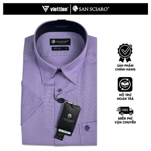 SAN SCIARO - Áo Sơ Mi Nam Tay Ngắn Màu Tím Violet Caro Form Regular Lai Bầu Việt Tiến Cao Cấp