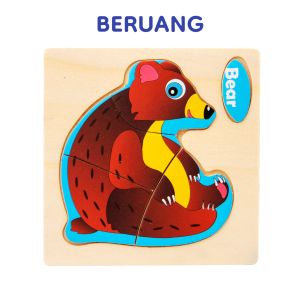 Puzzle Jigsaw Children Toy Wooden Mainan Kayu Edukasi Montessori Anak 20 Gambar Karakter Hewan Kendaraan Lucu Murah Bagus