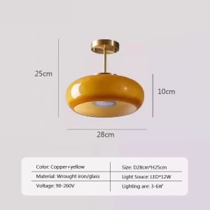 โคมไฟแก้วสีส้มไฟติดเพดานแบบย้อนยุคโคมระย้าสีเหลืองขนาดกลางไฟส่องสว่างตกแต่งบ้านห้องนอนโคมไฟระย้าในร่ม