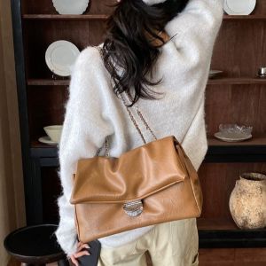 FXUP Large Capacity Shoulder Bag Chain Strap Solid Color Crossbody Purse Stylish Simple Design Chain Strap Handbag For Women